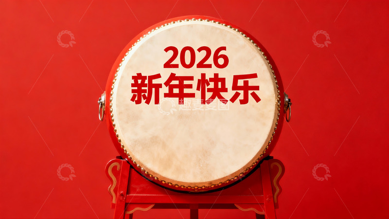 高清大图下载【趣麦麦图】红色鼓面新年祝福2026