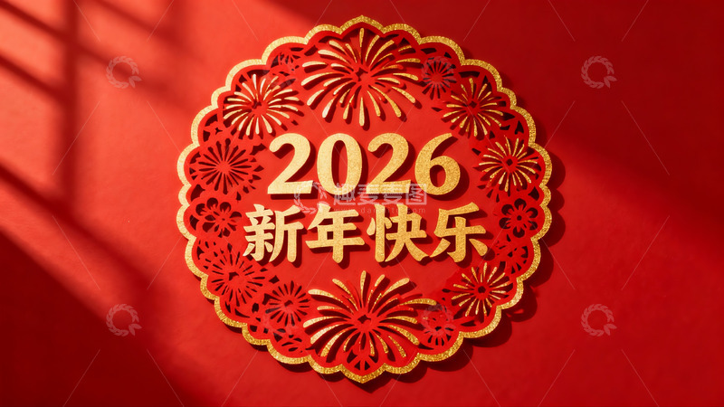 高清大图下载【趣麦麦图】红色背景新年剪纸装饰
