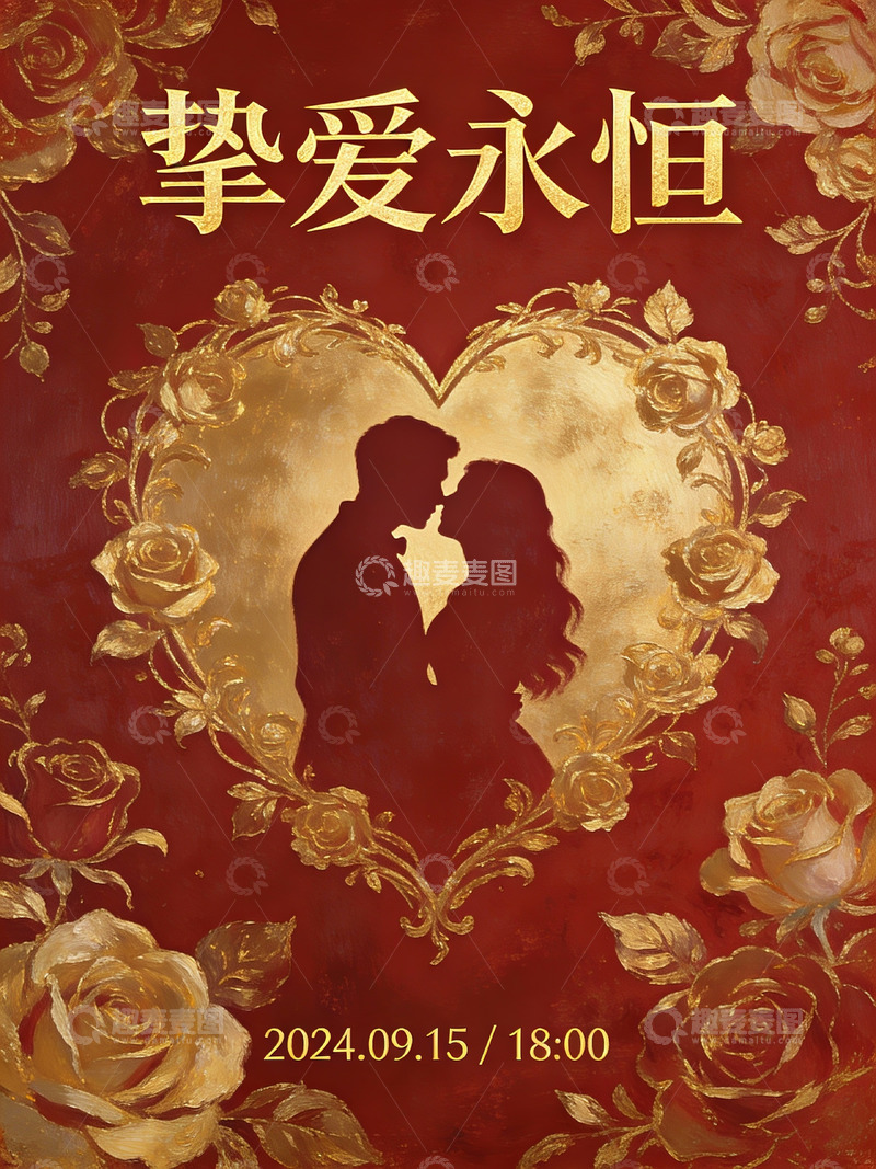 高清大图下载【趣麦麦图】情侣剪影浪漫海报