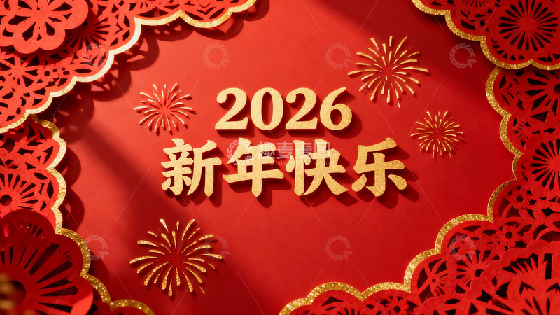 高清大图下载【趣麦麦图】红色新年快乐剪纸装饰
