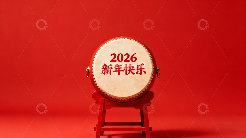 高清大图下载【趣麦麦图】红色背景上的新年大鼓