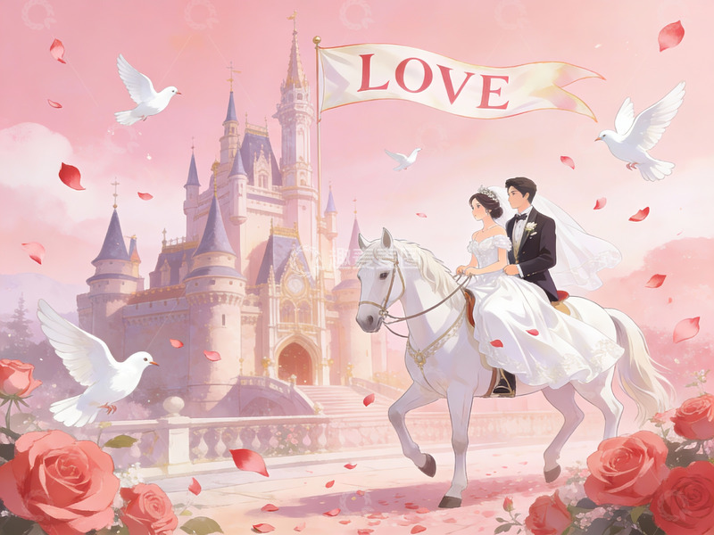 高清大图下载【趣麦麦图】新人骑马城堡前浪漫场景