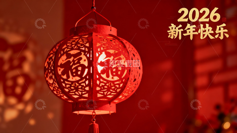 高清大图下载【趣麦麦图】红色灯笼映衬新年祝福