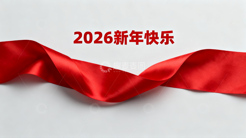高清大图下载【趣麦麦图】红色丝带新年祝福画面