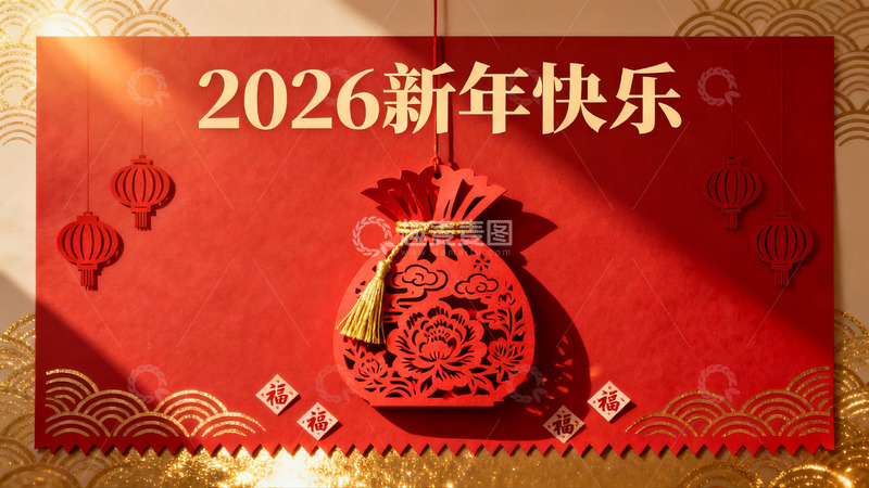 高清大图下载【趣麦麦图】2026新年红色剪纸装饰