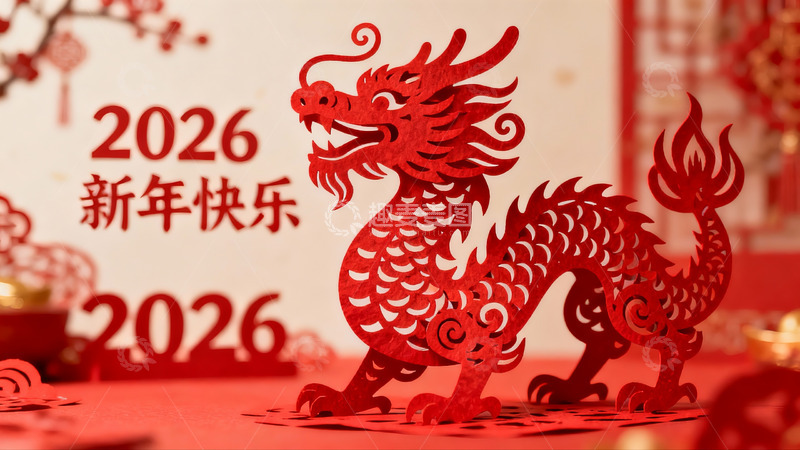 高清大图下载【趣麦麦图】红色剪纸龙迎2026新年