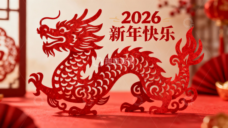高清大图下载【趣麦麦图】红色龙形剪纸新年装饰
