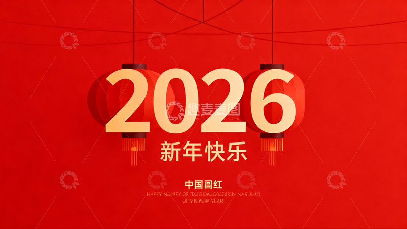 高清大图下载【趣麦麦图】2026新年红色灯笼贺图