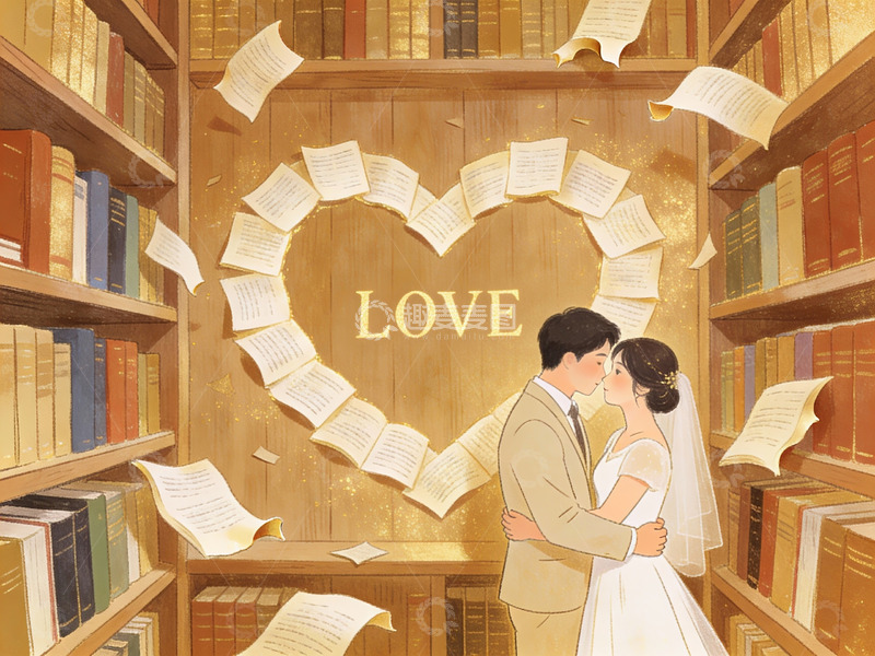 高清大图下载【趣麦麦图】图书馆中的浪漫婚礼场景