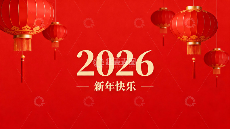高清大图下载【趣麦麦图】红色背景新年灯笼装饰