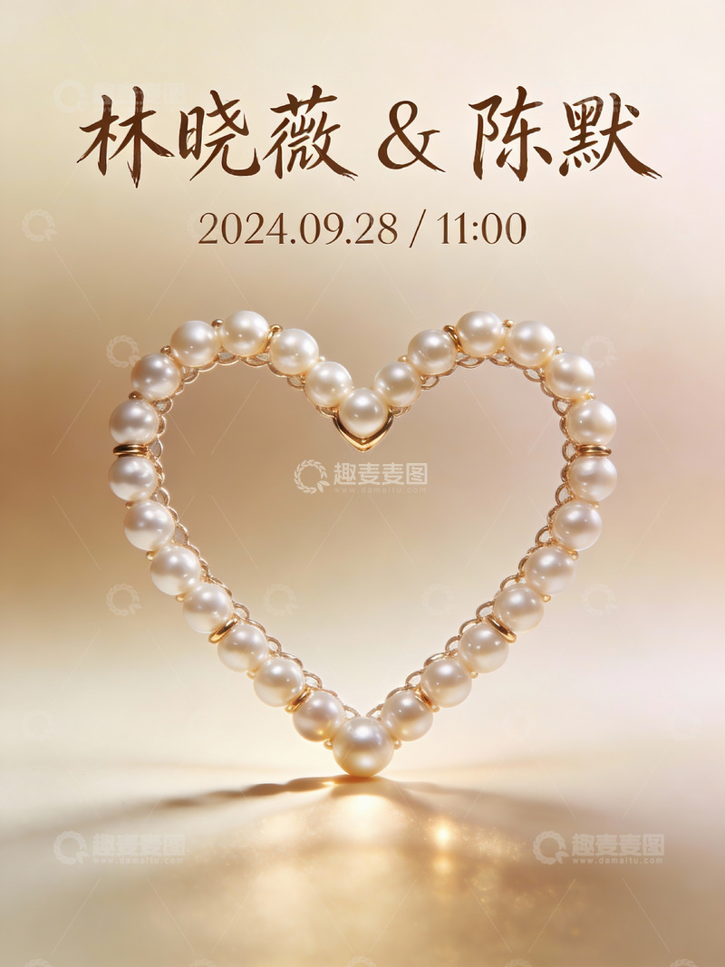 高清大图下载【趣麦麦图】珍珠心形饰品婚礼预告