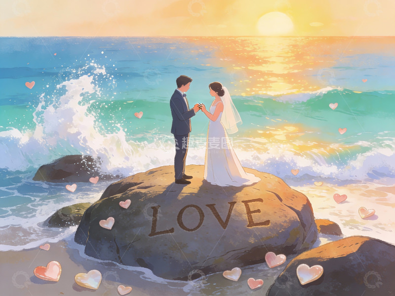 高清大图下载【趣麦麦图】海边岩石上的新人婚礼