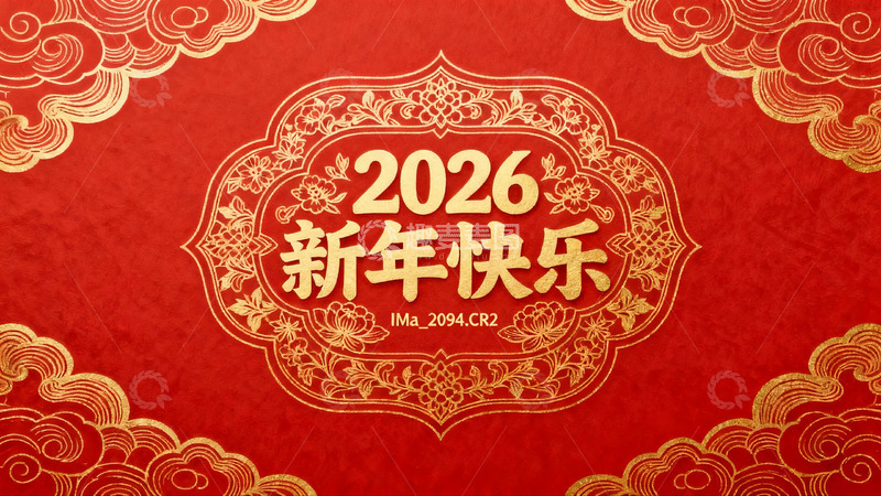高清大图下载【趣麦麦图】红色背景金色新年祝福图案