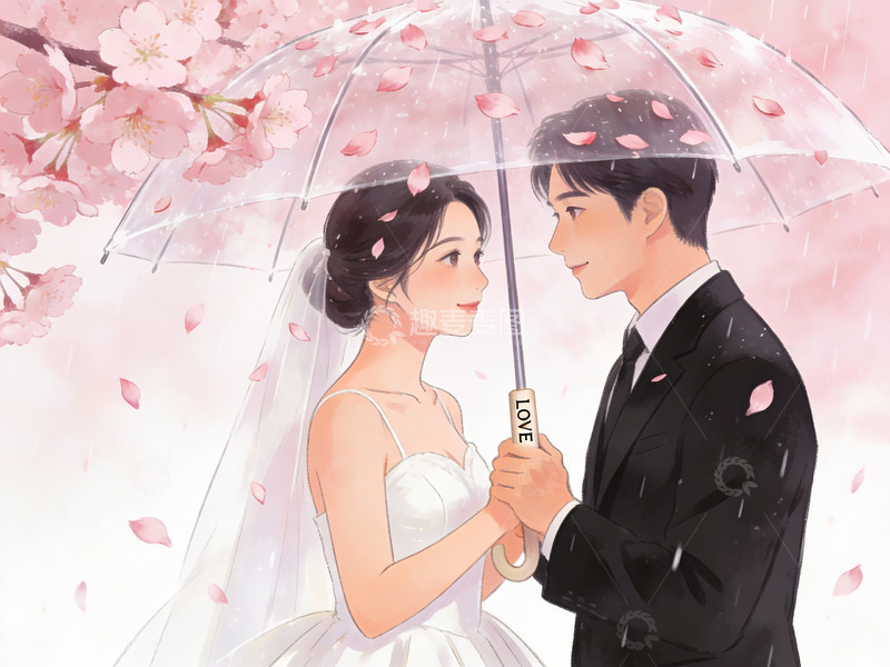 高清大图下载【趣麦麦图】新人樱花下共撑伞