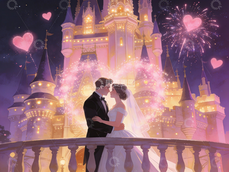 高清大图下载【趣麦麦图】童话城堡前的婚礼场景
