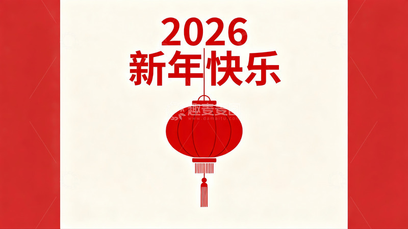 高清大图下载【趣麦麦图】2026新年快乐红灯笼贺卡