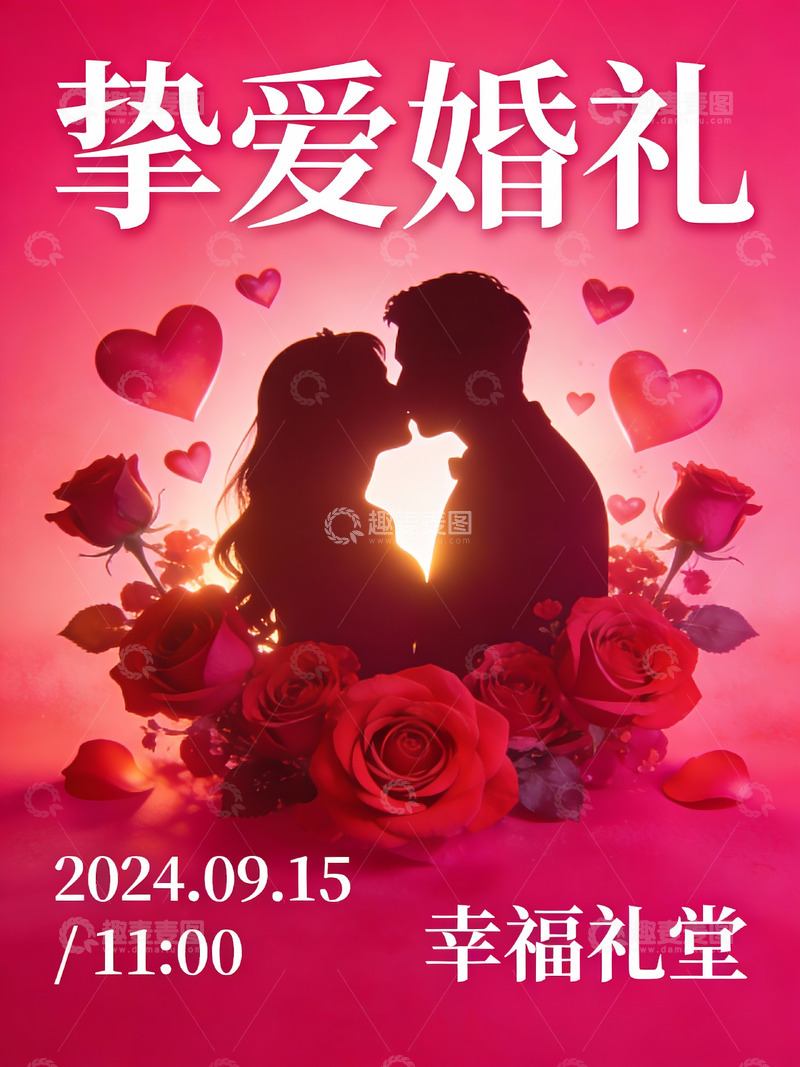 高清大图下载【趣麦麦图】挚爱婚礼宣传海报