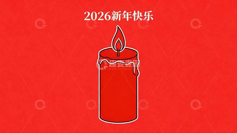 红色背景上的新年蜡烛插画