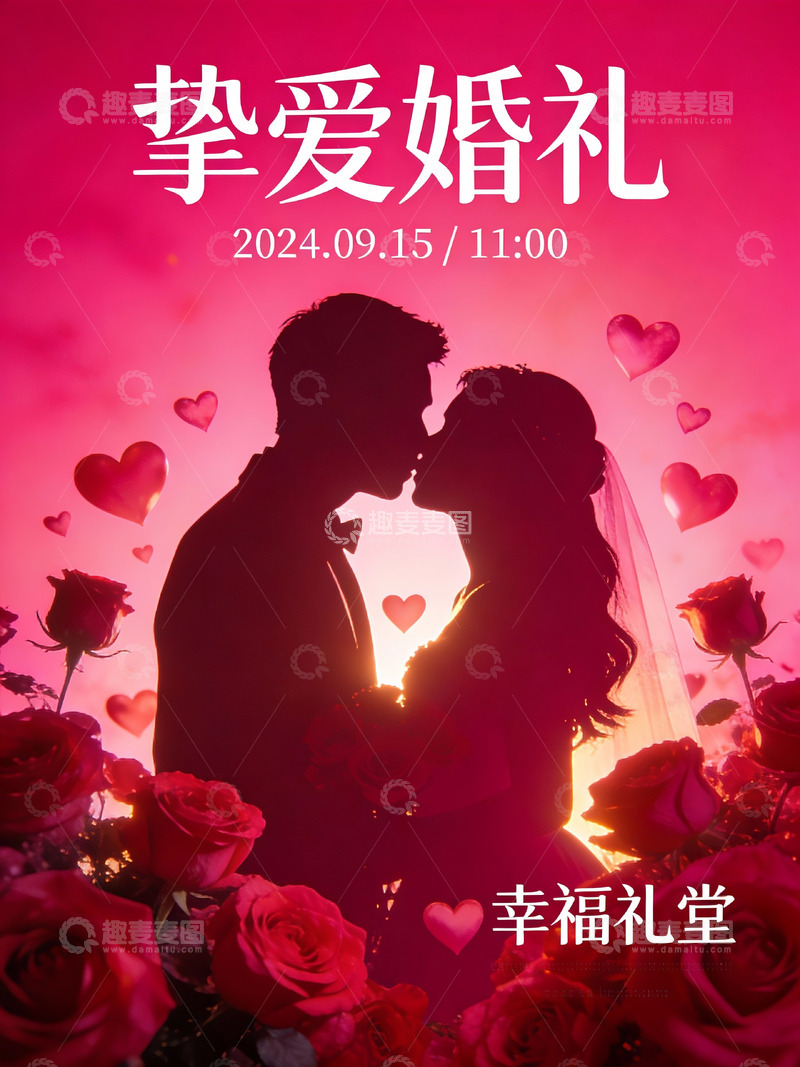 高清大图下载【趣麦麦图】情侣婚礼剪影海报