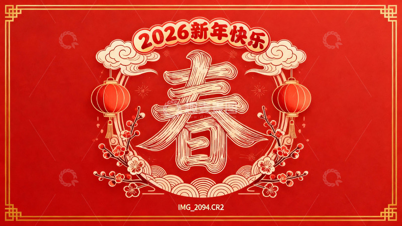 高清大图下载【趣麦麦图】2026新年快乐红色贺图