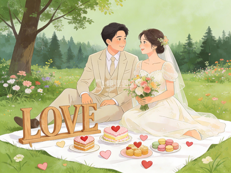 高清大图下载【趣麦麦图】新人野餐婚礼场景