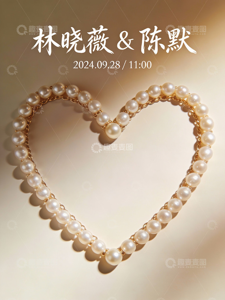 珍珠心形项链婚礼邀请