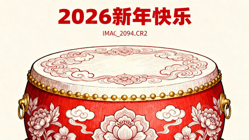 高清大图下载【趣麦麦图】新年红色大鼓装饰图案
