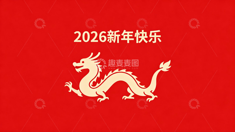 高清大图下载【趣麦麦图】红色背景龙图案新年祝福