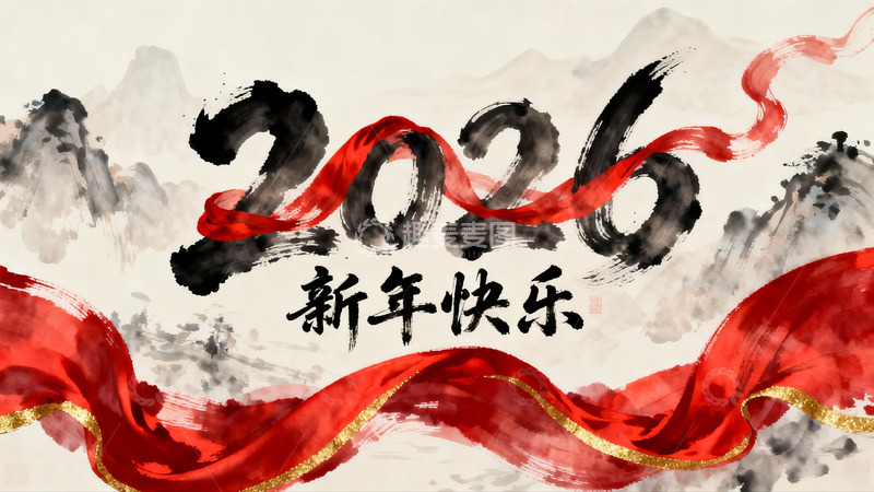 高清大图下载【趣麦麦图】水墨风格新年贺图