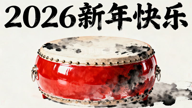 高清大图下载【趣麦麦图】红色大鼓迎新年