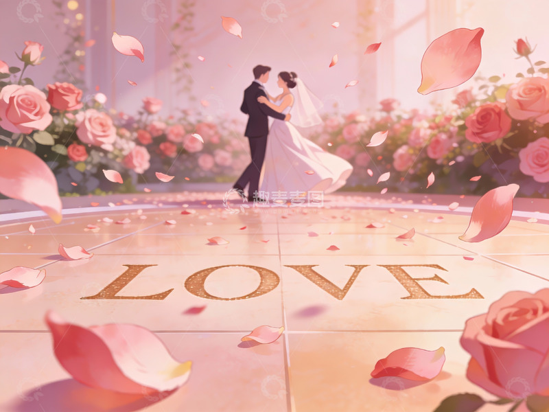 高清大图下载【趣麦麦图】新人在花雨中翩翩起舞