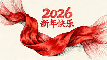 红色飘带新年祝福海报