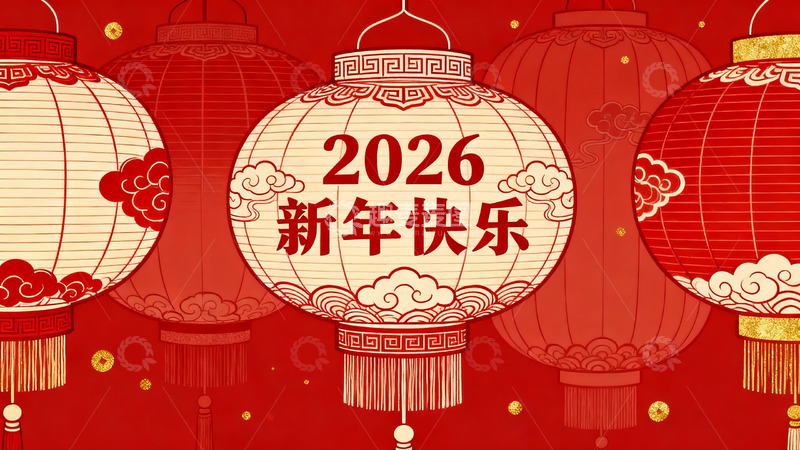 高清大图下载【趣麦麦图】红色灯笼迎新年2026