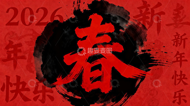 红色背景新年书法艺术