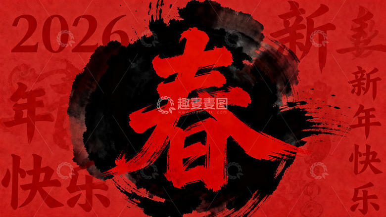 红色背景新年书法艺术