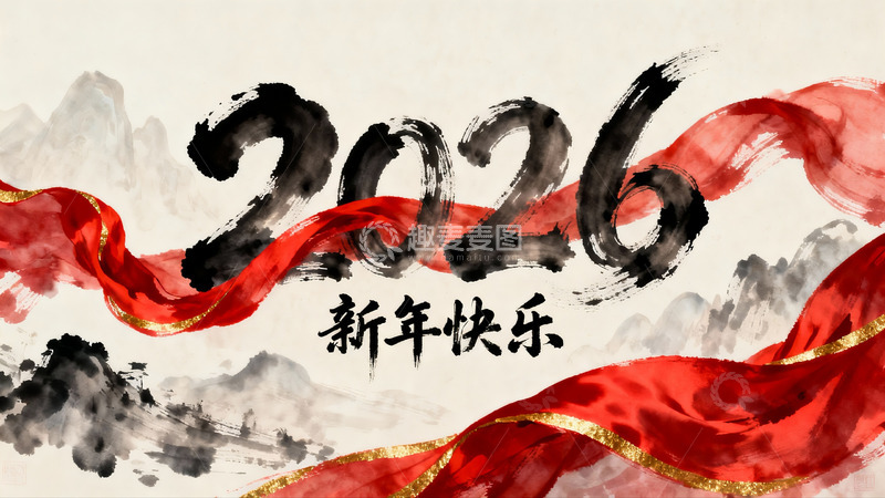 高清大图下载【趣麦麦图】水墨风格新年祝福海报