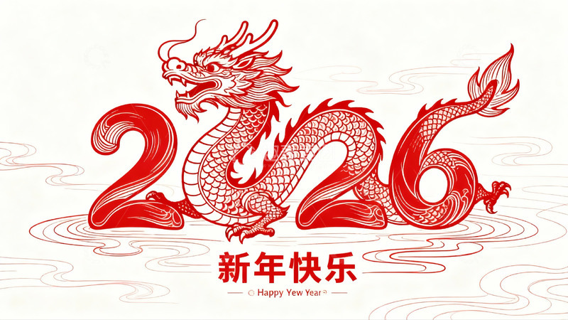 高清大图下载【趣麦麦图】红色龙年剪纸艺术新年祝福