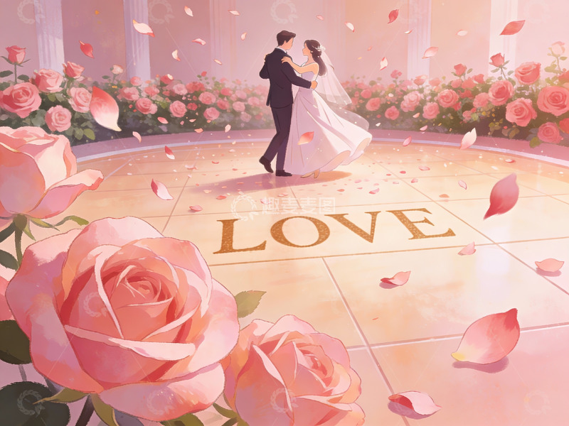 高清大图下载【趣麦麦图】新人在花雨中翩翩起舞