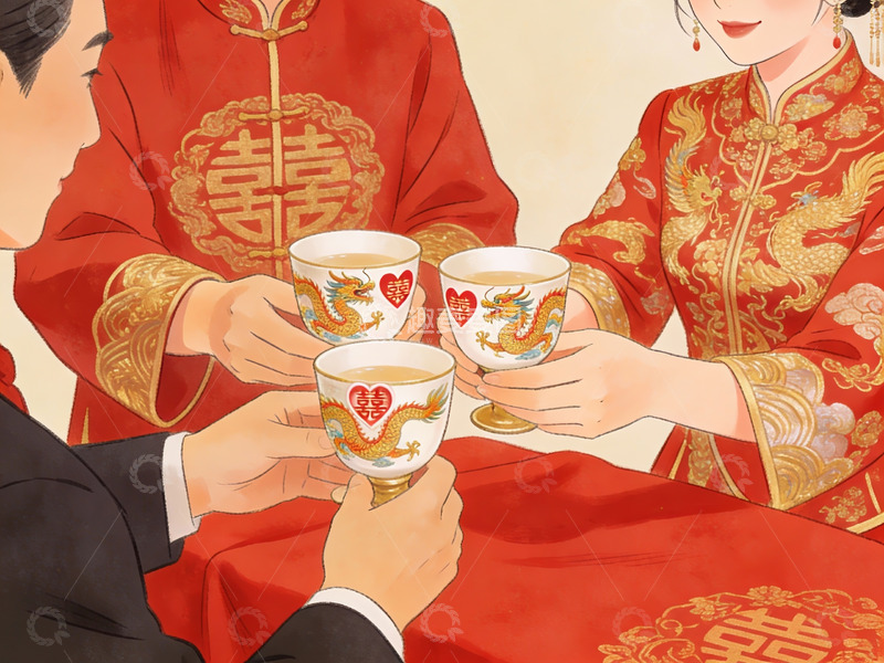 高清大图下载【趣麦麦图】传统婚礼敬茶仪式