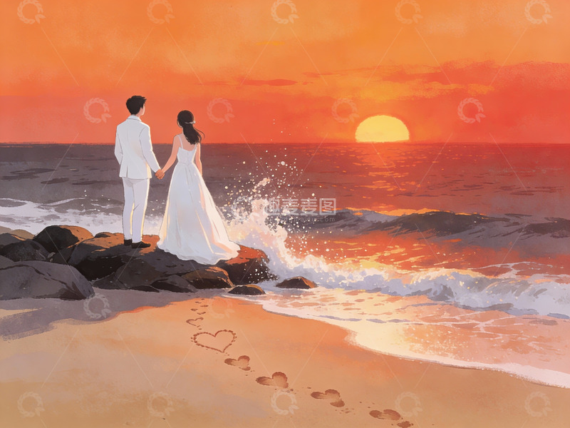 高清大图下载【趣麦麦图】海边日落婚纱照