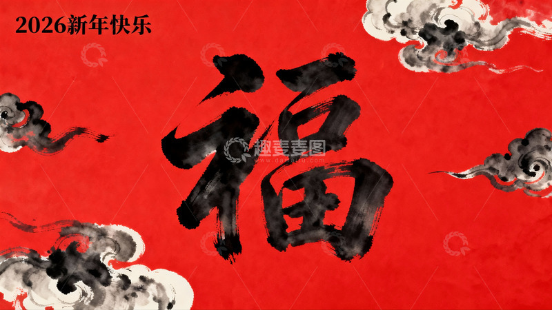 高清大图下载【趣麦麦图】红色背景福字新年祝福图