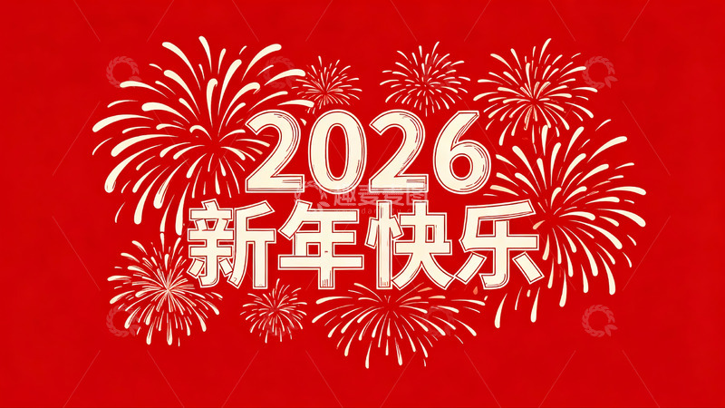 高清大图下载【趣麦麦图】红色背景烟花新年祝福图