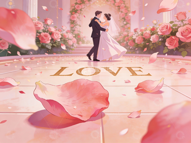 高清大图下载【趣麦麦图】新人在花雨中翩翩起舞