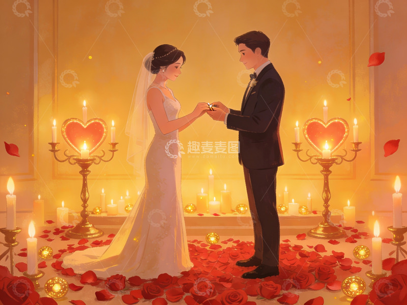 高清大图下载【趣麦麦图】新人在烛光中交换戒指