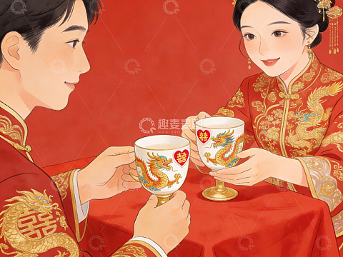 新人共饮合卺酒