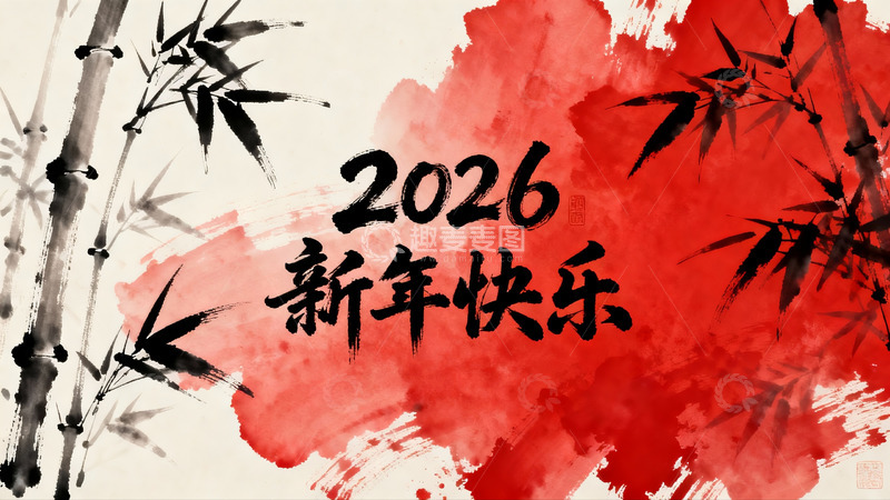 高清大图下载【趣麦麦图】2026新年水墨竹子贺图