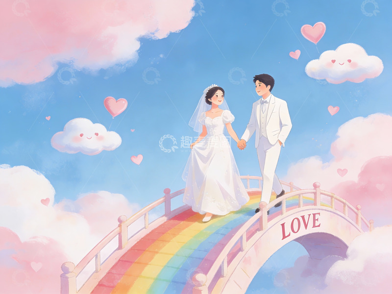 高清大图下载【趣麦麦图】新人彩虹桥上携手前行