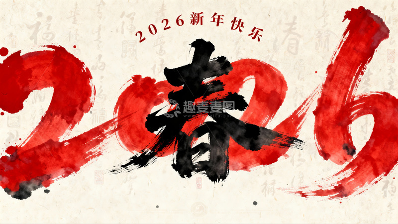 高清大图下载【趣麦麦图】2026新年快乐书法艺术海报