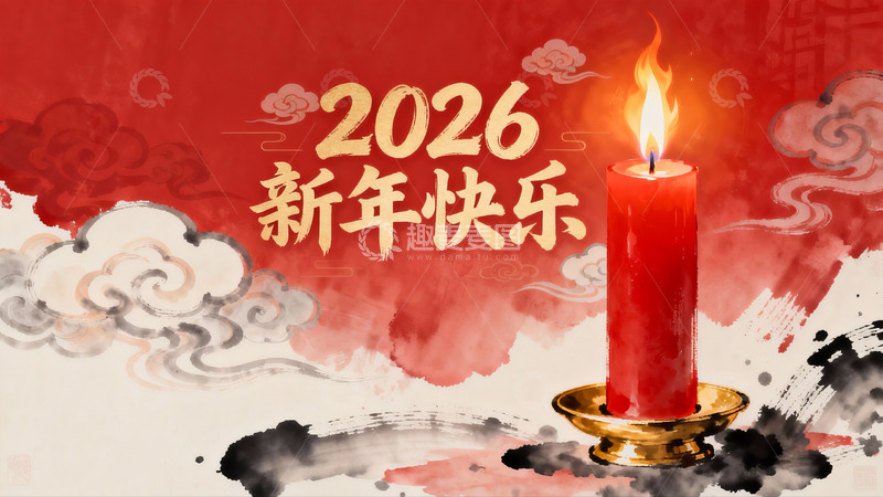 高清大图下载【趣麦麦图】新年快乐红色蜡烛祈福图
