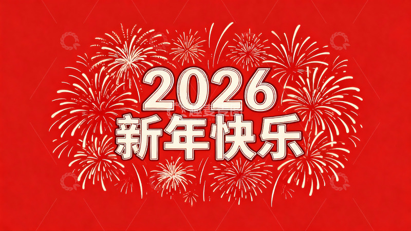 高清大图下载【趣麦麦图】红色背景烟花新年祝福